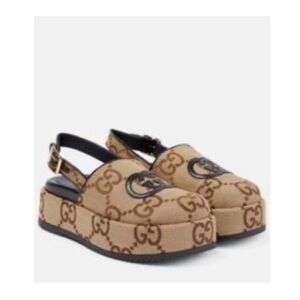 Gucci GG Brown Logo Platform Mules with back strap